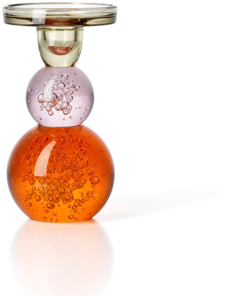Bougeoir design Memphis bulles H 15 cm Verre recyclé Orange Transparent Rose The Bubble Jewel 