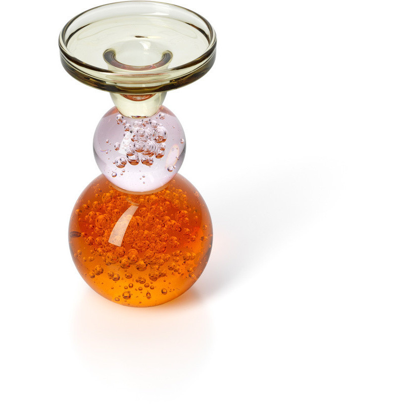 Bougeoir design Memphis bulles H 15 cm Verre recyclé Orange Transparent Rose The Bubble Jewel 