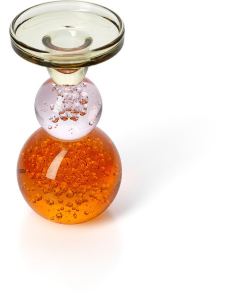 Bougeoir design Memphis bulles H 15 cm Verre recyclé Orange Transparent Rose The Bubble Jewel 