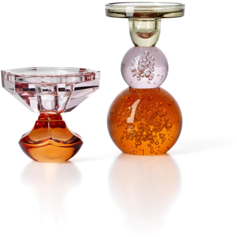 Bougeoir design Memphis bulles H 15 cm Verre recyclé Orange Transparent Rose The Bubble Jewel 