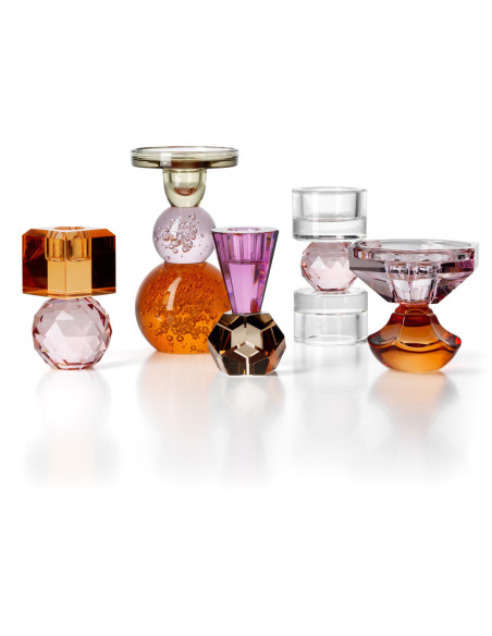Bougeoir design Memphis bulles H 15 cm Verre recyclé Orange Transparent Rose The Bubble Jewel 