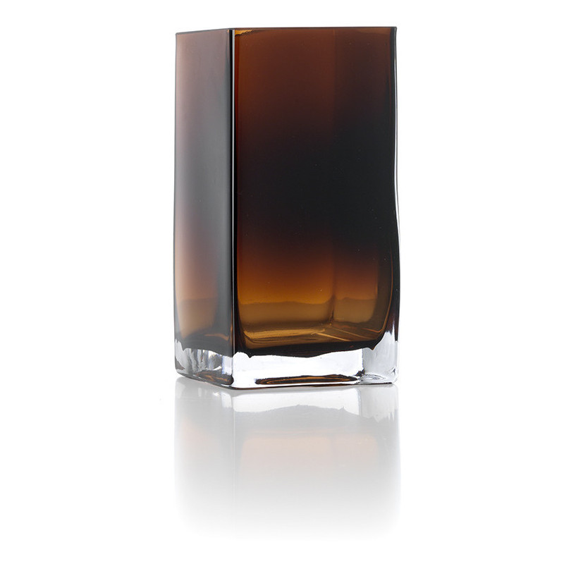 Vase design minimaliste Cubique H 20 cm Verre recyclé Ambre The Amber Cuboid 