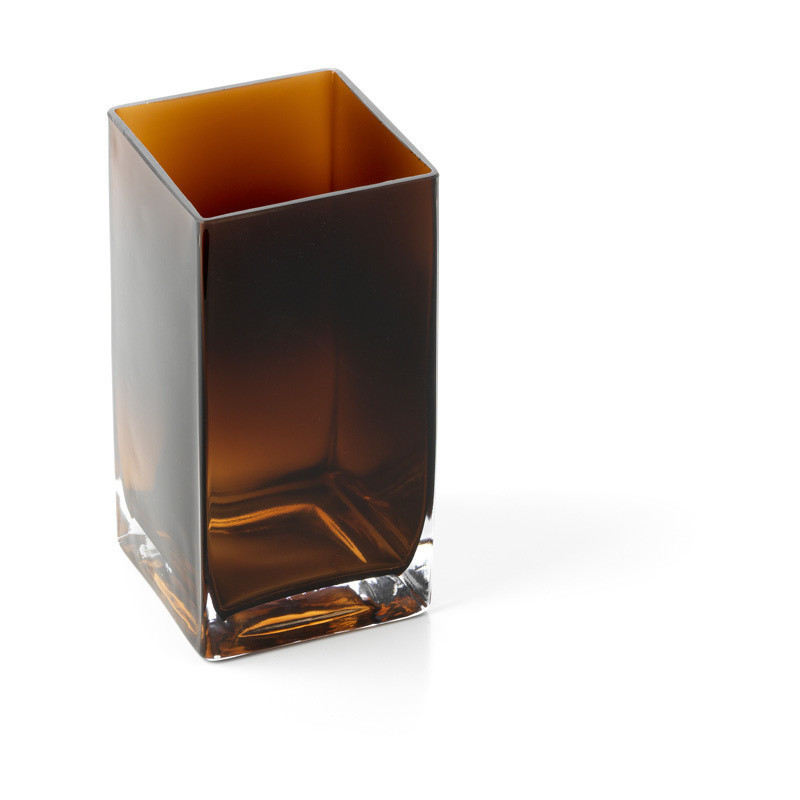 Vase design minimaliste Cubique H 20 cm Verre recyclé Ambre The Amber Cuboid 