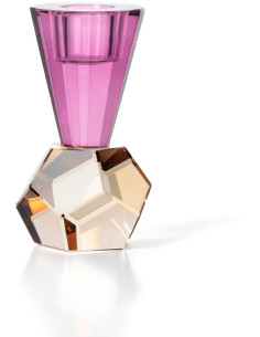 Bougeoir design Memphis Facettes H 10 cm Verre recyclé Ambre Violet The Amethyst Flame 
