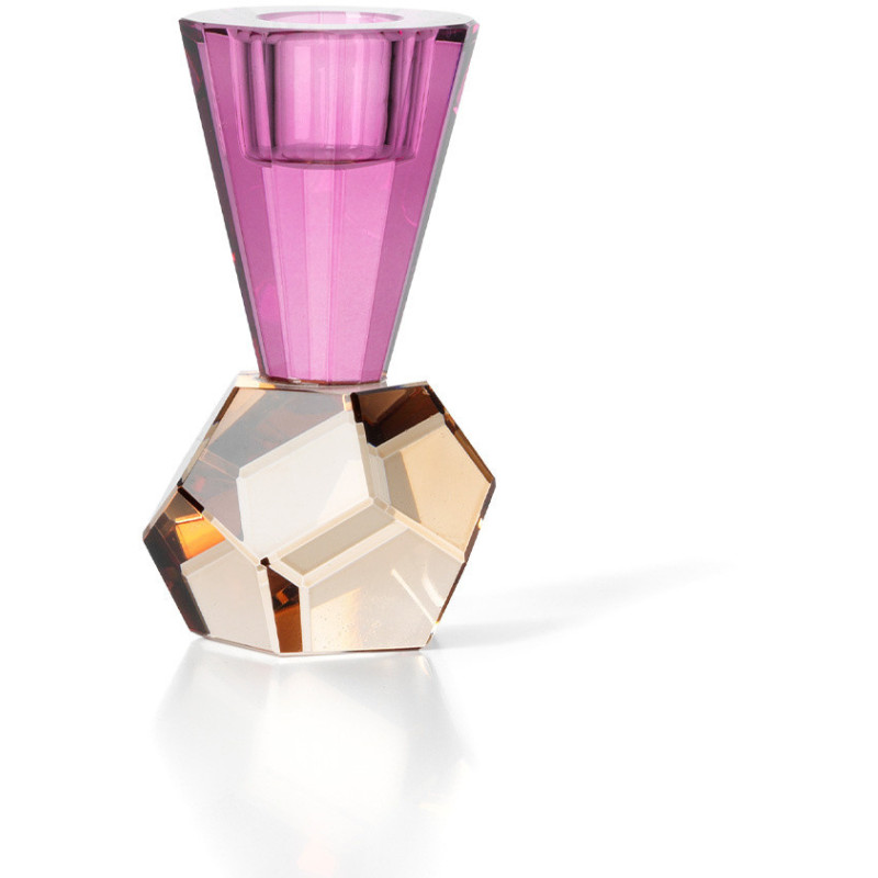 Bougeoir design Memphis Facettes H 10 cm Verre recyclé Ambre Violet The Amethyst Flame 