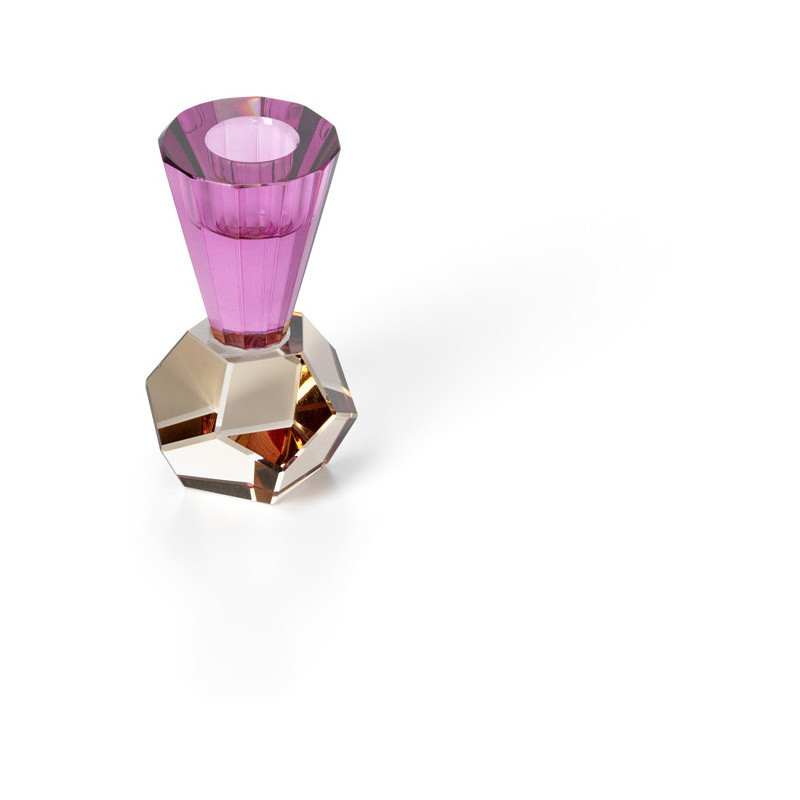 Bougeoir design Memphis Facettes H 10 cm Verre recyclé Ambre Violet The Amethyst Flame 