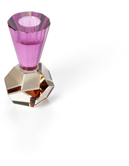Bougeoir design Memphis Facettes H 10 cm Verre recyclé Ambre Violet The Amethyst Flame 