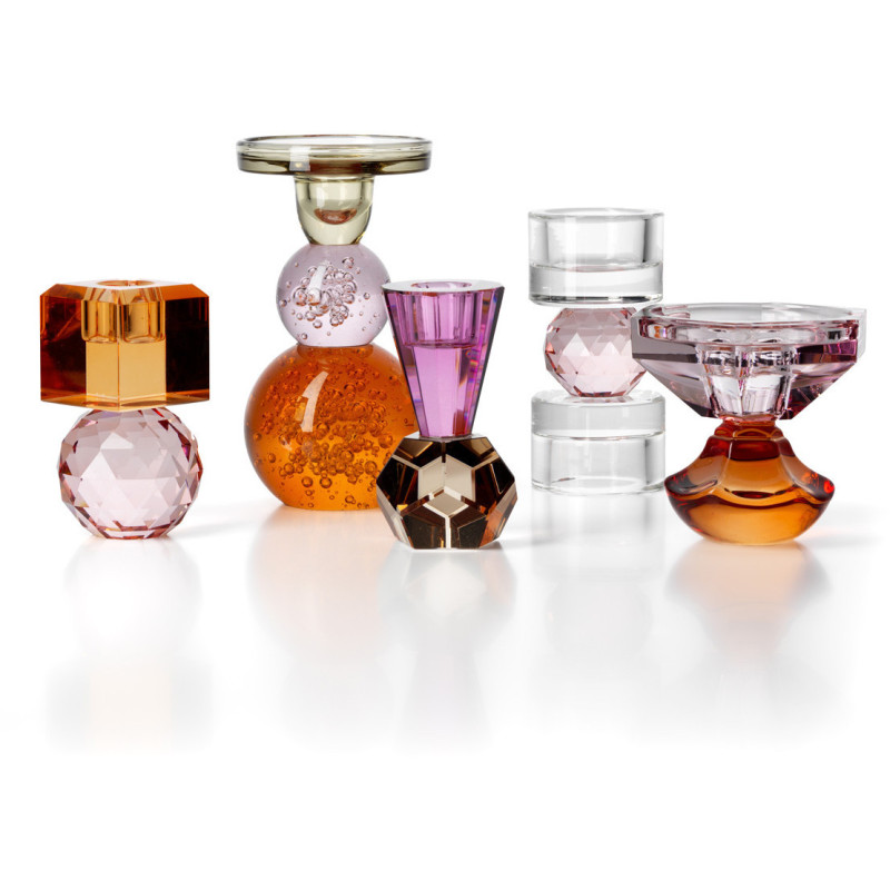 Bougeoir design Memphis Facettes H 10 cm Verre recyclé Ambre Violet The Amethyst Flame 