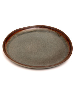 Assiette plate organique 22 cm Grès Gris vert Marron The Côa 