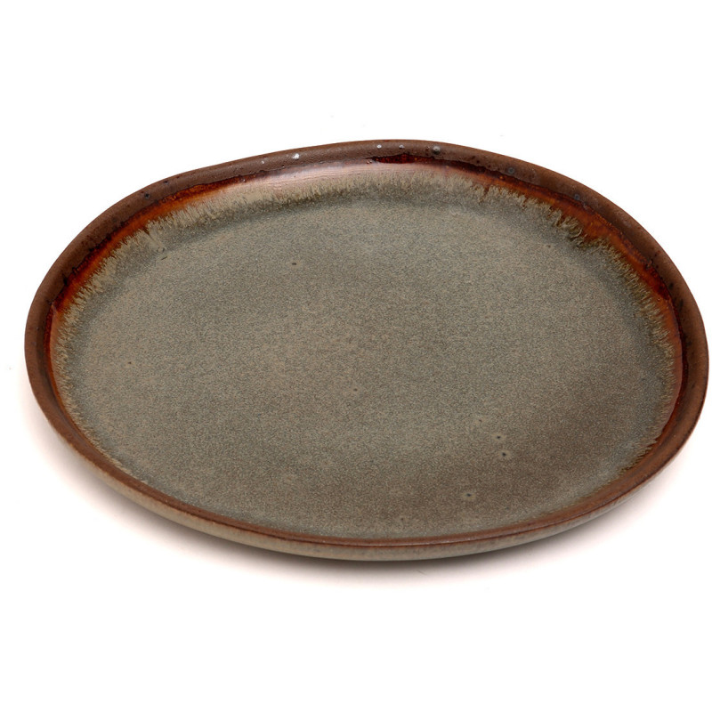 Assiette plate organique 22 cm Grès Gris vert Marron The Côa 