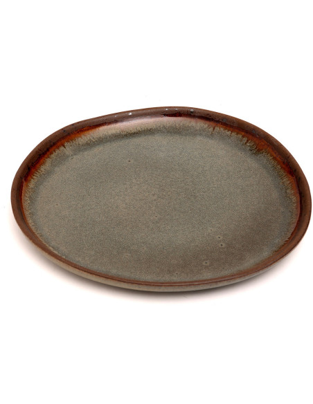 Assiette plate organique 22 cm Grès Gris vert Marron The Côa 