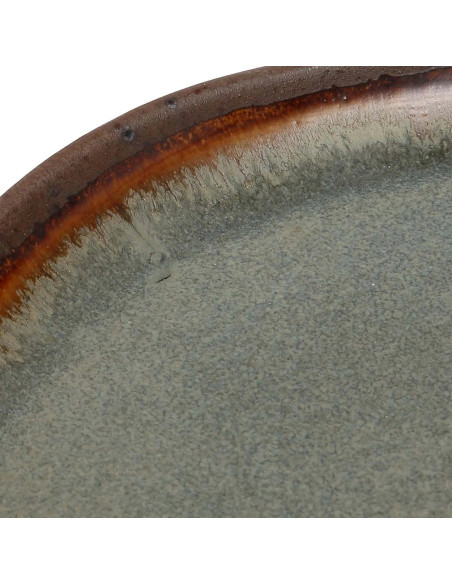 Assiette plate organique 22 cm Grès Gris vert Marron The Côa 