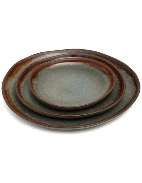 Assiette plate organique 22 cm Grès Gris vert Marron The Côa 