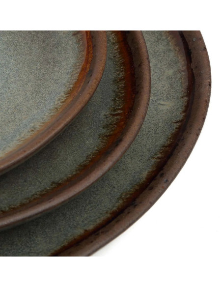 Assiette plate organique 22 cm Grès Gris vert Marron The Côa 