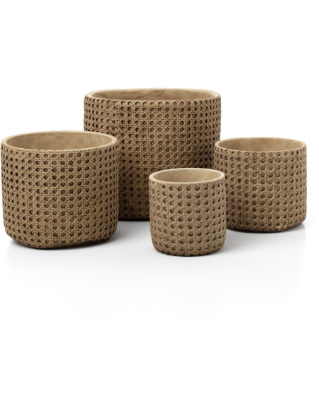 Cache-pot bohème chic Rond D 12 cm Ciment Naturel Effet cannage rotin The RattanRock 