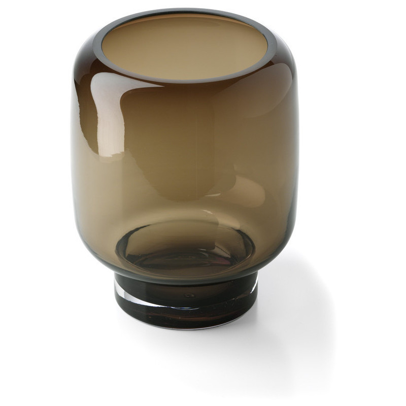 Vase design minimaliste Cylindrique H 19 cm Verre recyclé Marron foncé The Smoky Cube 