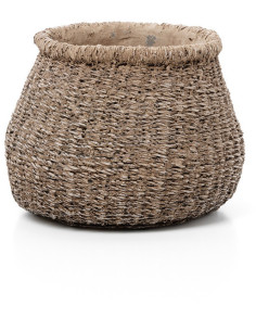 Cache-pot bohème chic Rond D 16 cm Ciment Marron Effet fibre tressée The Faux-Puff 