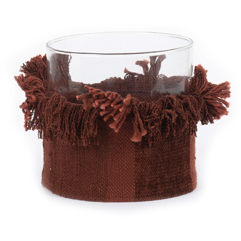 Photophore Rond Diamètre 15 cm en Velours Bordeaux Verre Transparent The Oh My Gee 