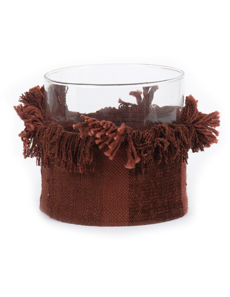 Photophore Rond Diamètre 15 cm en Velours Bordeaux Verre Transparent The Oh My Gee 