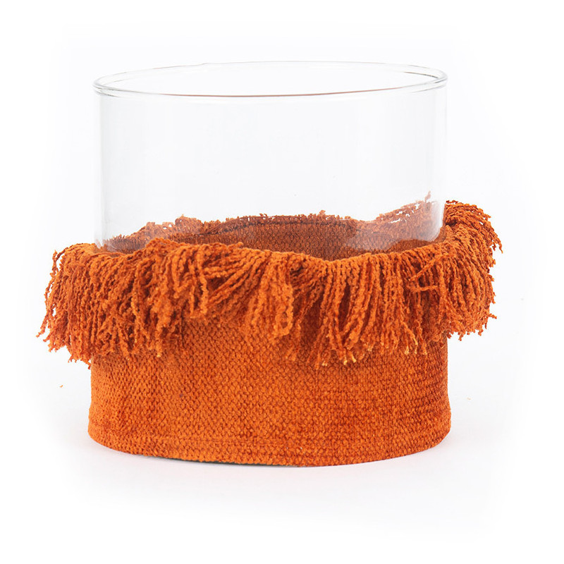 Photophore Rond Diamètre 15 cm en Velours Orange rouille Verre Transparent The Oh My Gee 