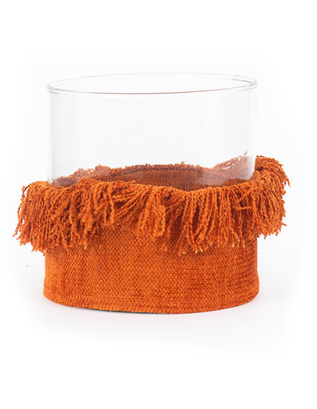 Photophore Rond Diamètre 15 cm en Velours Orange rouille Verre Transparent The Oh My Gee 