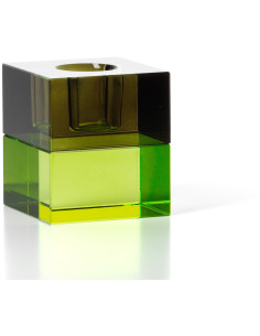 Bougeoir design Memphis Cube 5 cm Verre recyclé Vert Vert fumé The Gem Blocks 