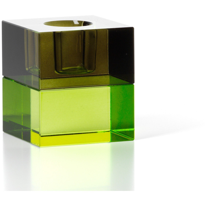 Bougeoir design Memphis Cube 5 cm Verre recyclé Vert Vert fumé The Gem Blocks 
