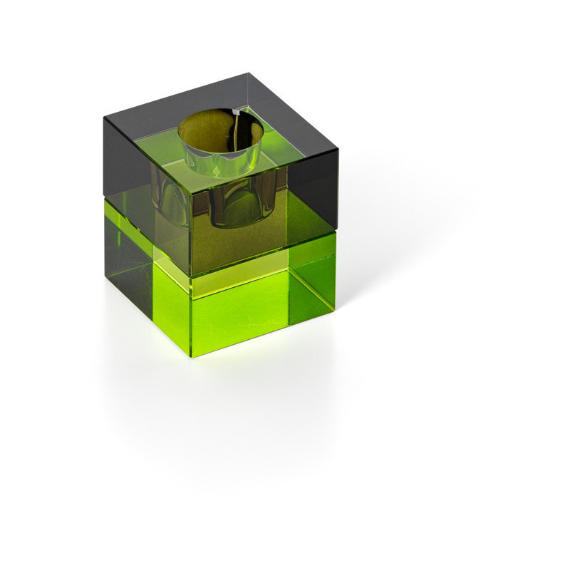 Bougeoir design Memphis Cube 5 cm Verre recyclé Vert Vert fumé The Gem Blocks 