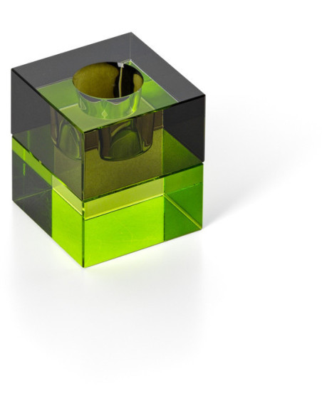 Bougeoir design Memphis Cube 5 cm Verre recyclé Vert Vert fumé The Gem Blocks 