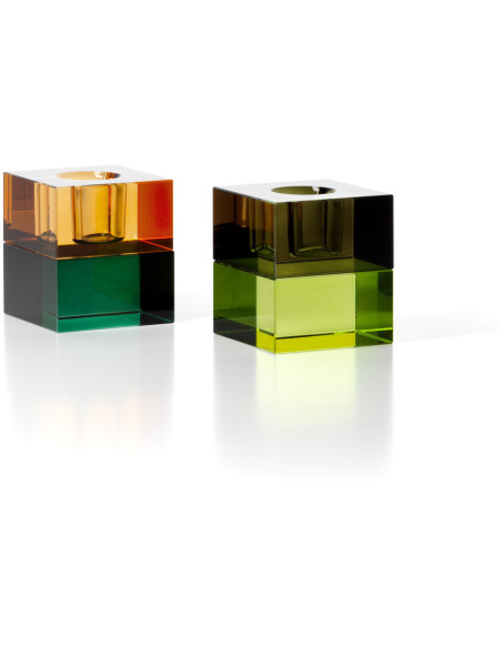 Bougeoir design Memphis Cube 5 cm Verre recyclé Vert Vert fumé The Gem Blocks 