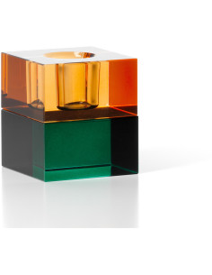 Bougeoir design Memphis Cube 5 cm Verre recyclé Vert Ambre The Gem Blocks 