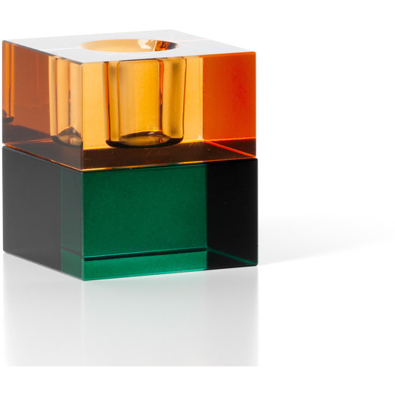 Bougeoir design Memphis Cube 5 cm Verre recyclé Vert Ambre The Gem Blocks 