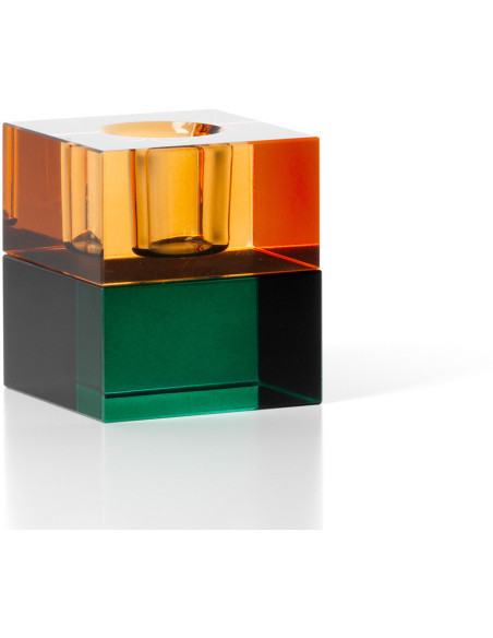 Bougeoir design Memphis Cube 5 cm Verre recyclé Vert Ambre The Gem Blocks 