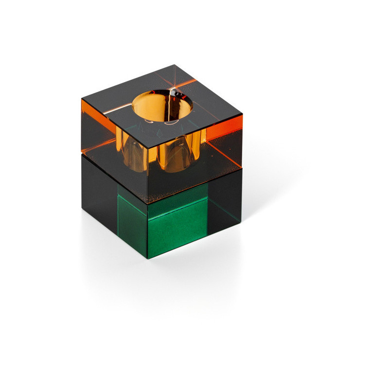 Bougeoir design Memphis Cube 5 cm Verre recyclé Vert Ambre The Gem Blocks 