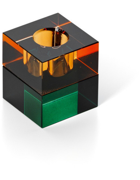 Bougeoir design Memphis Cube 5 cm Verre recyclé Vert Ambre The Gem Blocks 