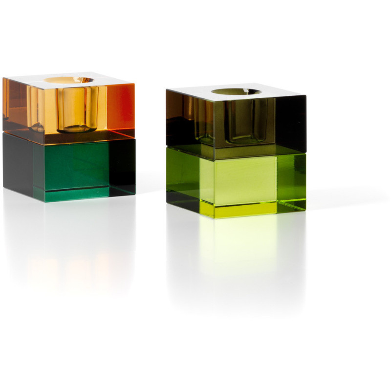 Bougeoir design Memphis Cube 5 cm Verre recyclé Vert Ambre The Gem Blocks 