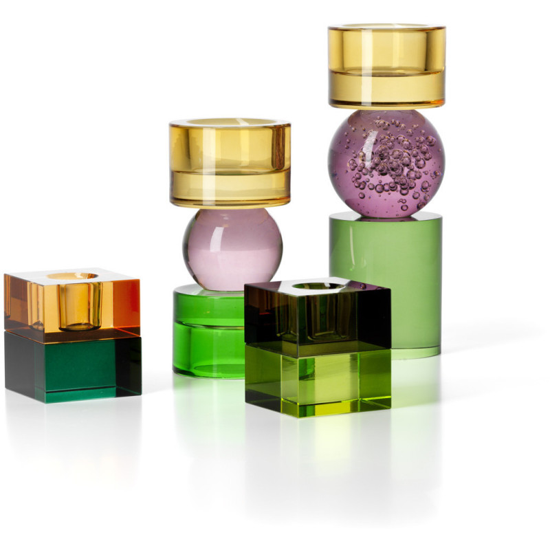 Bougeoir design Memphis Cube 5 cm Verre recyclé Vert Ambre The Gem Blocks 