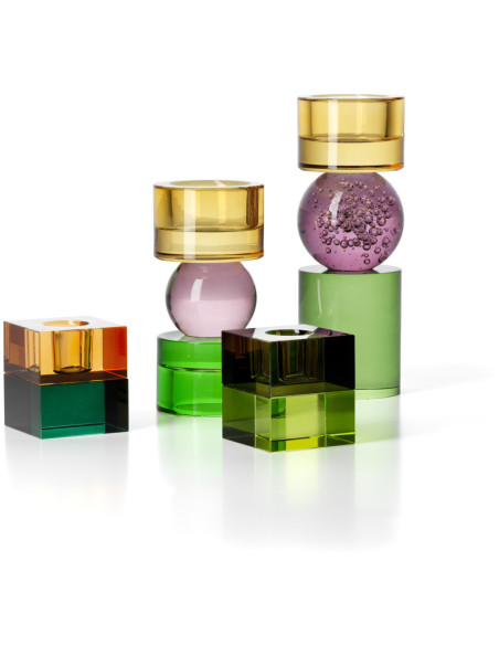 Bougeoir design Memphis Cube 5 cm Verre recyclé Vert Ambre The Gem Blocks 