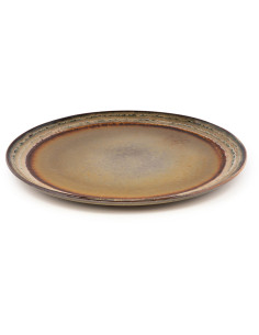 Assiette plate rustique chic Ronde 27 cm Céramique Vert de gris Marron foncé Beige The Comporta 