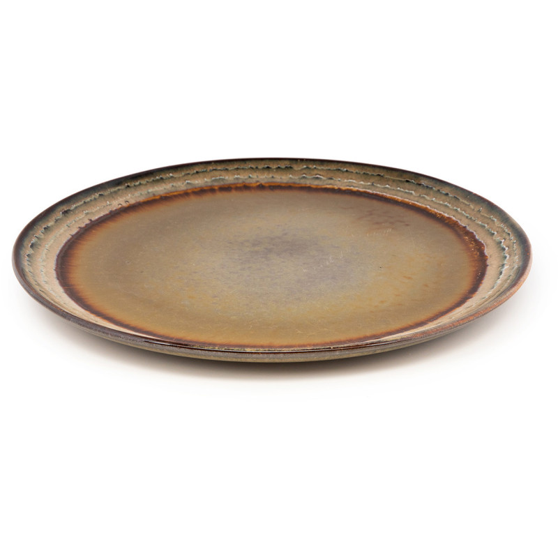 Assiette plate rustique chic Ronde 27 cm Céramique Vert de gris Marron foncé Beige The Comporta 