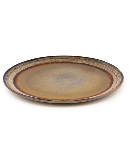 Assiette plate rustique chic Ronde 27 cm Céramique Vert de gris Marron foncé Beige The Comporta 