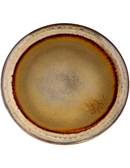 Assiette plate rustique chic Ronde 27 cm Céramique Vert de gris Marron foncé Beige The Comporta 