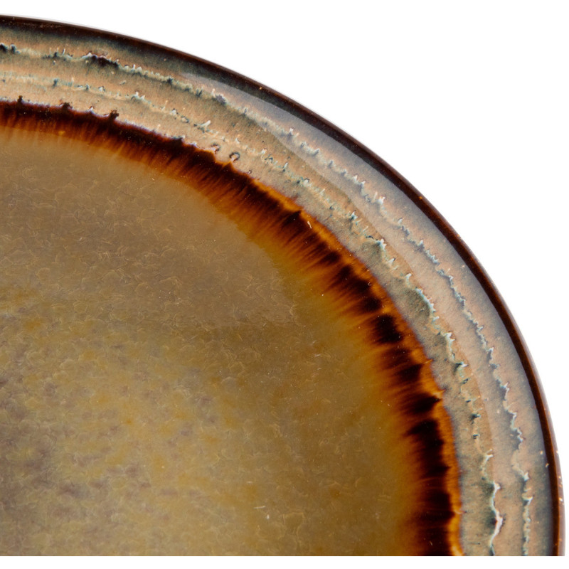 Assiette plate rustique chic Ronde 27 cm Céramique Vert de gris Marron foncé Beige The Comporta 