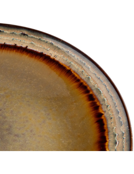 Assiette plate rustique chic Ronde 27 cm Céramique Vert de gris Marron foncé Beige The Comporta 