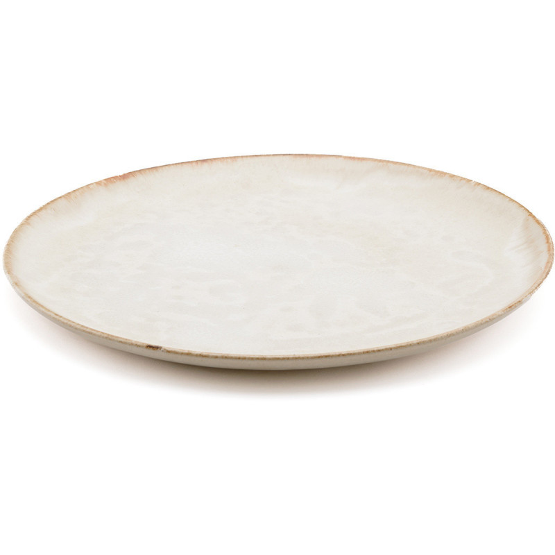 Grande Assiette plate ronde 28 cm Grès Blanc cassé Marron The Cascais 
