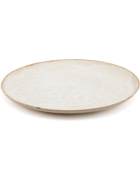 Grande Assiette plate ronde 28 cm Grès Blanc cassé Marron The Cascais 