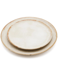 Grande Assiette plate ronde 28 cm Grès Blanc cassé Marron The Cascais 