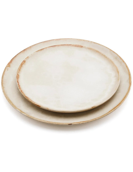 Grande Assiette plate ronde 28 cm Grès Blanc cassé Marron The Cascais 