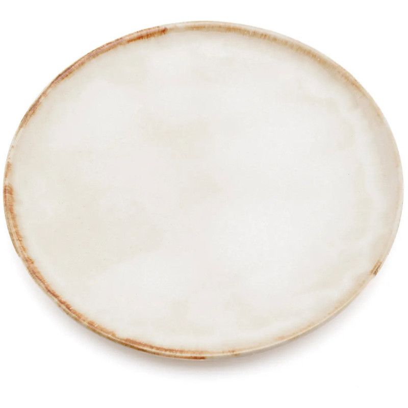 Grande Assiette plate ronde 28 cm Grès Blanc cassé Marron The Cascais 