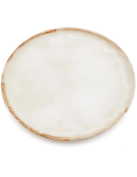 Grande Assiette plate ronde 28 cm Grès Blanc cassé Marron The Cascais 